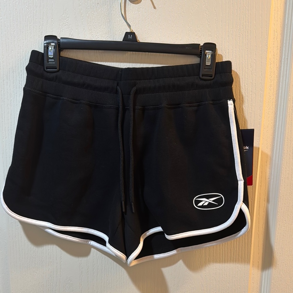 Reebok Black and White Athletic Shorts with Elastic Waistband